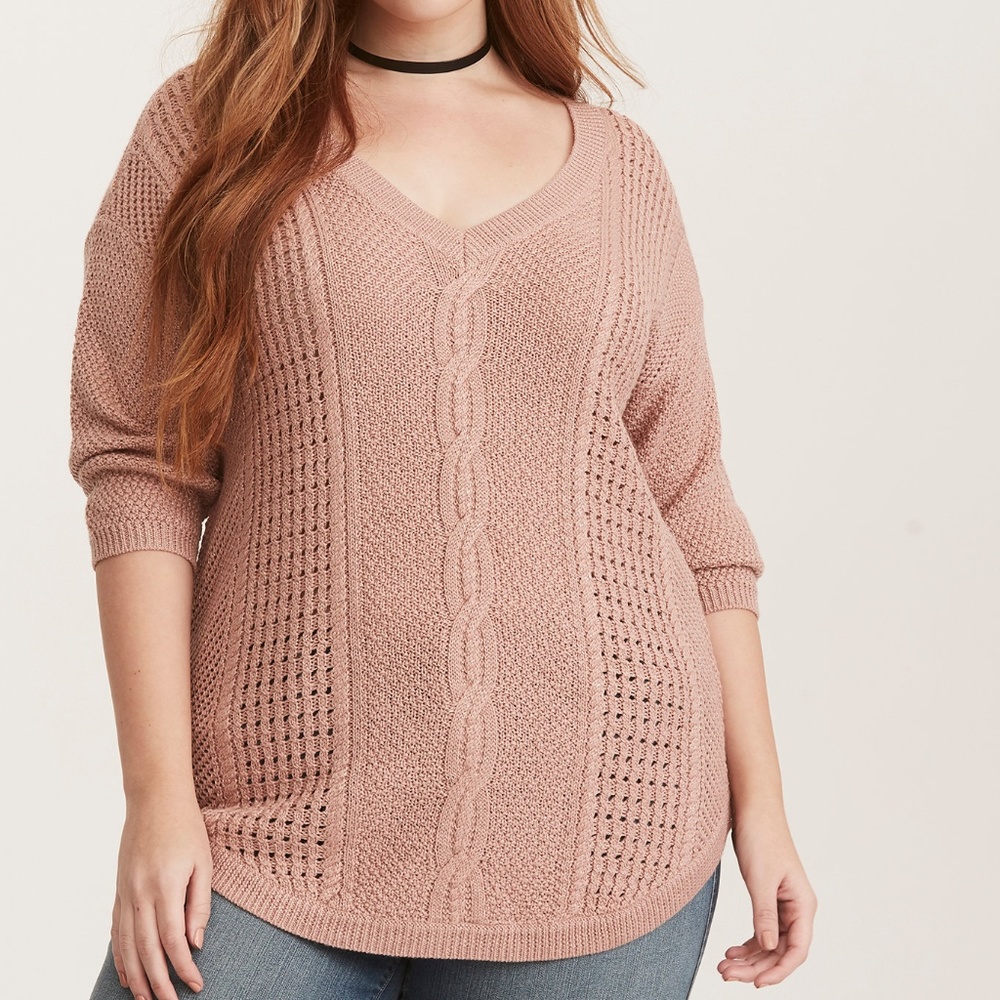 Torrid glitter lurex cable knit v neck sweater
